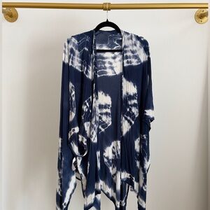 Blue and White Tie-Dye Poncho One Size